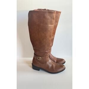 ST. JOHN'S BAY  DEER BLOCK HEEL RIDING BOOTS,COGNAC,SIZE 7